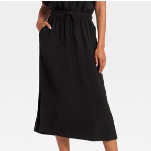 Black Midi Drawstring Skirt